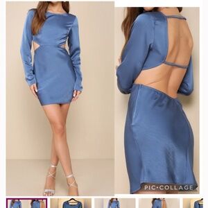 Lulu's Elegant Blue Backless Dress